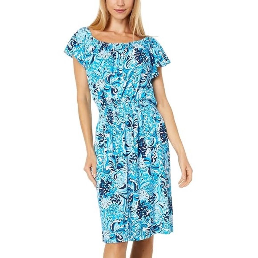 NWT Lilly Pulitzer Clarette Flutter Sleeve Dress Mesmerizing Blue Size S